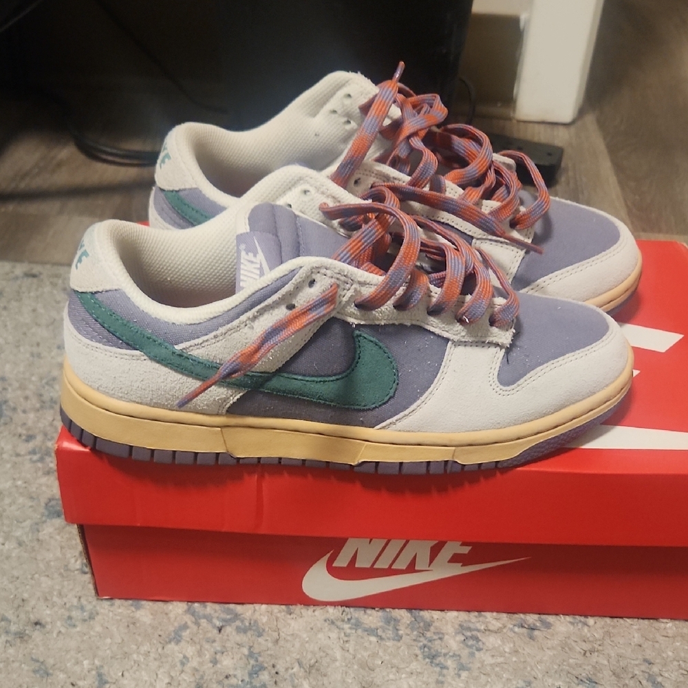Nike Women’s Sneakers in Purple, Green, Cream, and Tan